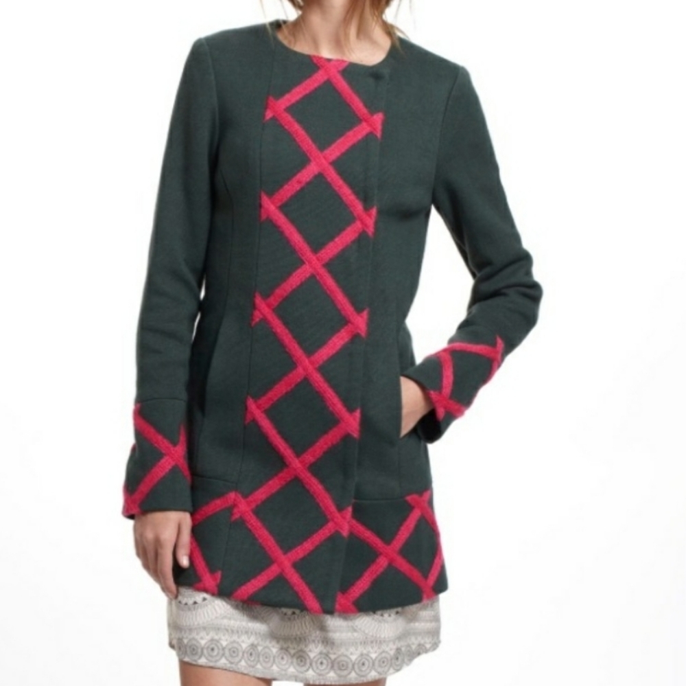 Anthropologie Elevenses Green & Pink Coat - Picture 2 of 11